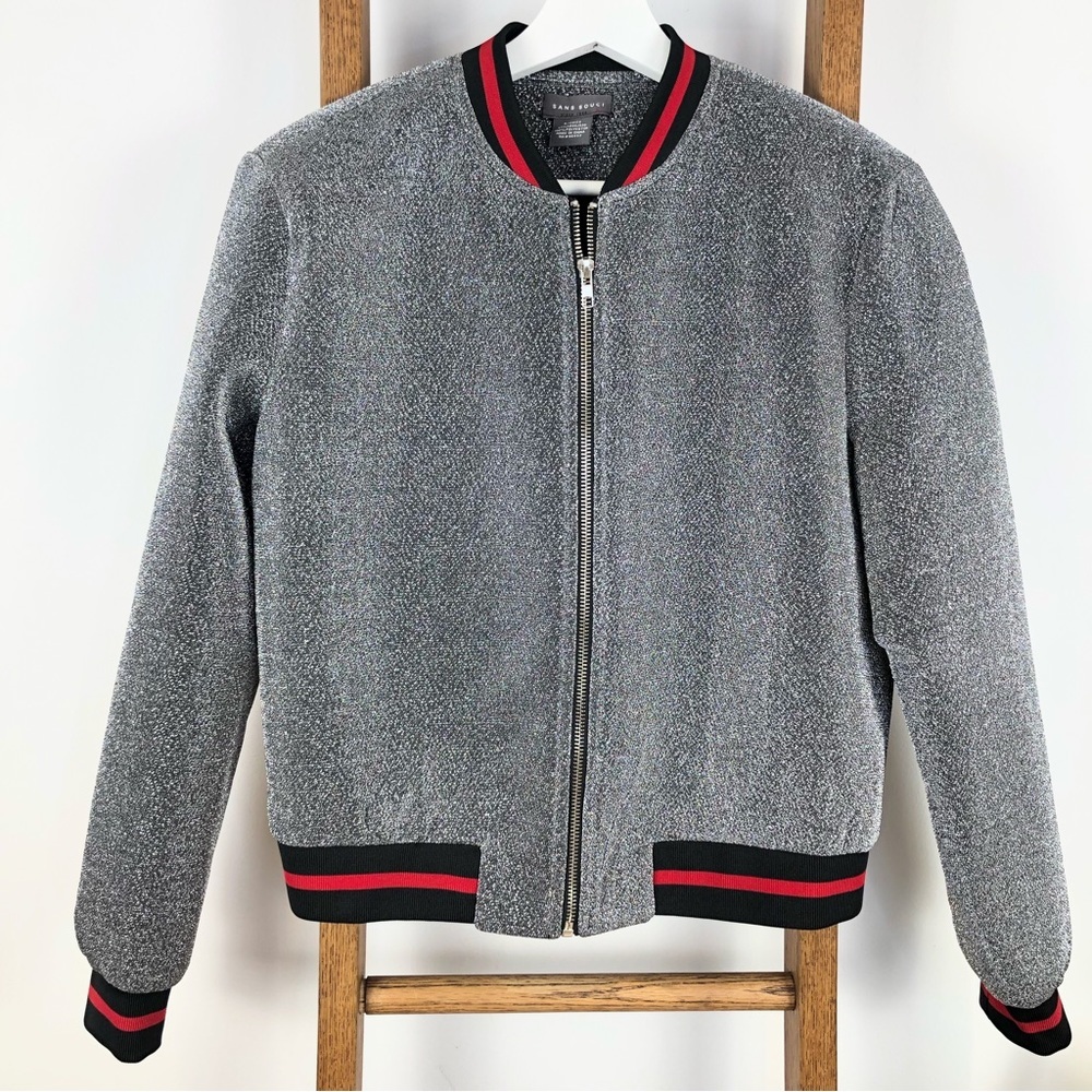Sans Souci Silver Sparkly Bomber Varsity Style Jacket Size S